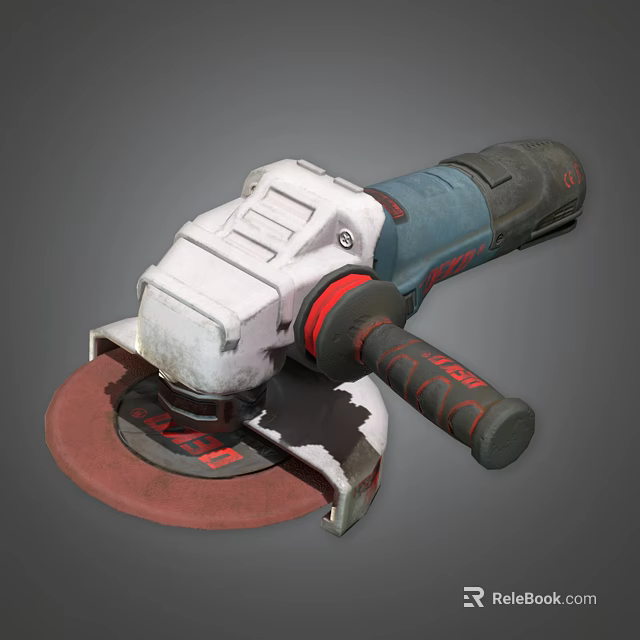 Powerful Angle Grinder With White Blue Body Red Grinding Wheel And Black Handle 3d model 