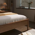 Cozy Wooden Double Bed with Headboard Pillows Nightstands Table Lamps and Wall Art