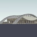Modern Large Public Architecture With Arched Roof Streamlined Design And Glass Curtain Wall