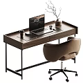 Modern Minimalist Tray Top Wooden Home Office Desk With Laptop And Comfortable Leather Office Chair