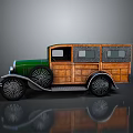 Vintage Green Front Car With Wooden Body And Classic Design Details