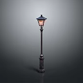 Vintage Street Lamp Design With Decorative Dark Pole And Glass Lampshade