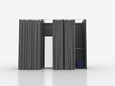 Floor Length Dark Gray Curtains in Modern Interior Room with Doorway and Blue Accent 3d model