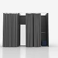 Floor Length Dark Gray Curtains in Modern Interior Room with Doorway and Blue Accent
