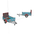 Blue Utility Trailers With Red Railings Wooden Floor Hitch And Wheels