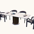 Modern Rectangular Dining Table Set With Gray Chairs And Metal Base 3d model