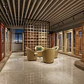 Wooden Doors And Windows Showroom Interior With Marble Floor And Comfortable Chairs