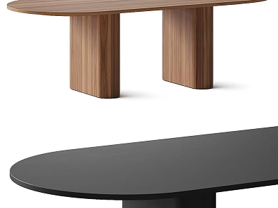 Modern Minimalist Dining Table With Oval Top Column Legs Wooden And Black Design 3d model