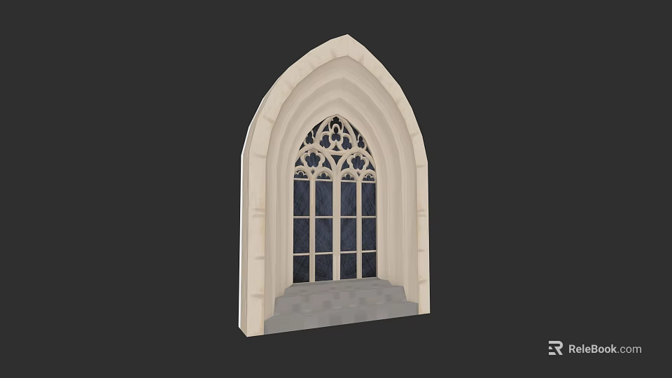 Gothic Tracery Window Featuring Arched Structure Intricate Patterns And Glass Panes 3d model