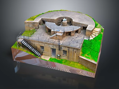 Cartoon Fortress Scene with Circular Platform Green Grass Steps and Railing Details 3d model