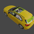 Yellow Mercedes-Benz A-Class Hatchback Rear View With Taillights And Exhaust Pipes