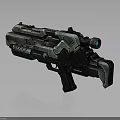 Futuristic Advanced Weapon With Dark Green Black Mechanical Structure And Tactical Scope