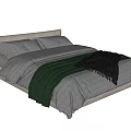 Modern Double Bed With Upholstered Headboard White Bedding Pillows Green And Grey Throw Blankets