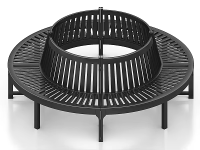 Modern Circular Public Chair With Black Metal Slatted Double Layer Design 3d model