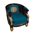 Classic Style Single Armchair With Blue Cushion Black Gold Accents And Carved Legs