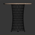 Modern Round Wooden Table With Black Mesh Legs And Blue Base