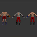 3D Fighting Character Models With Red Pants And Boxing Gloves In Various Poses