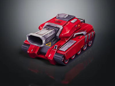 Modern Red Armored Military Tank With Large Cannon Tracks And Turret Design 3d model