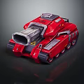 Modern Red Armored Military Tank With Large Cannon Tracks And Turret Design