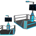 Futuristic Control Consoles With Display Screens Blue Lighting And Metal Frames