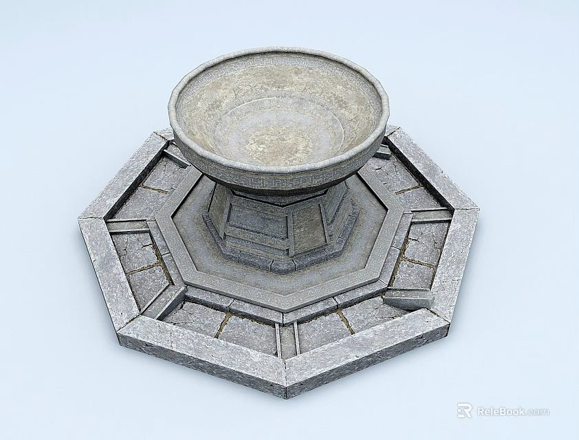 Decorative Stone Bonsai Pot With Octagonal Base And Textured Surface Design 3d model