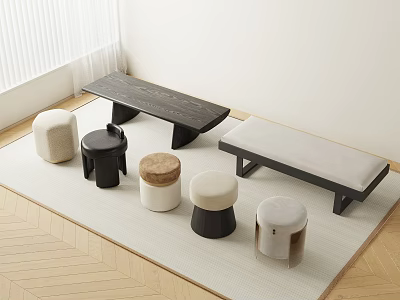 Modern Stylish Stools With Round Square Designs Various Colors And Materials For Interior Space 3d model