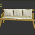 Light Wood Three Seater Sofa With White Cushions Sturdy Structure And Simple Design 3d model