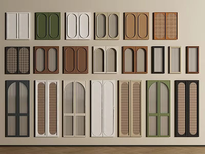 Diverse Wardrobe Doors With Glass Panels Louvered And Arched Designs In Multiple Colors 3d model