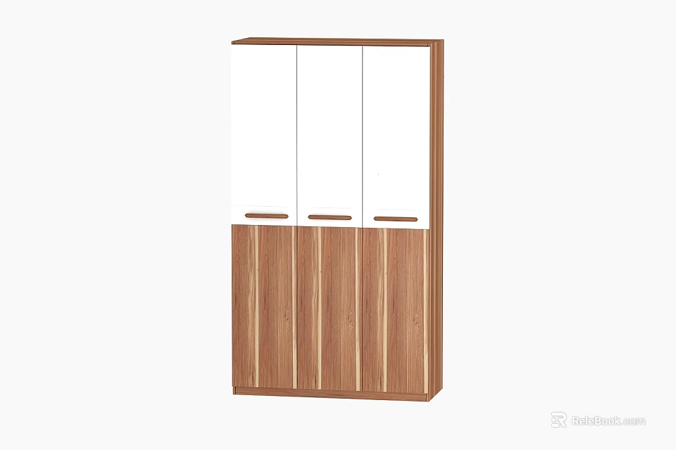 Modern Minimalist Wardrobe With Wooden Panels And White Storage Doors 3d model 
