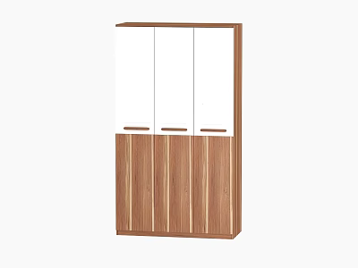 Modern Minimalist Wardrobe With Wooden Panels And White Storage Doors 3d model