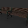 Classic Wooden Outdoor Landscape Seats With Green Metal Armrests And Legs