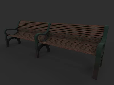 Classic Wooden Outdoor Landscape Seats With Green Metal Armrests And Legs 3d model