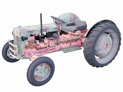 Old Rusty Tractor With Pink And Green Color Large Wheels Vintage Style Design 3d model