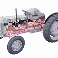 Old Rusty Tractor With Pink And Green Color Large Wheels Vintage Style Design