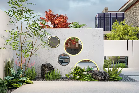Modern courtyard garden landscape wall landscape wall 3d model