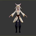 Fantasy Game and Movie Character With White Robe Horned Hood Brown Belt And Dark Boots
