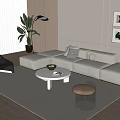 Modern Beige L Shaped Sofa Coffee Table Set with Area Rug and Wall Art