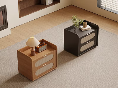 Modern Minimalist Two Drawers Bedside Nightstand For Cozy Bedroom Storage And Warm Home Decor 3d model