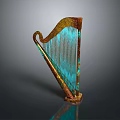 Artistic Golden Frame Harp With Blue Strings Musical Instrument Design