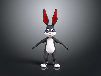 Cartoon Rabbit Character With Black Body White Belly Red Ears And Blue Eyes 3d model