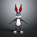 Cartoon Rabbit Character With Black Body White Belly Red Ears And Blue Eyes