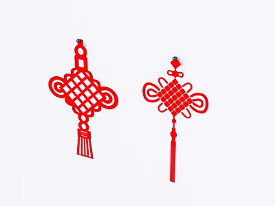 Traditional Red Chinese Knot Wall Decor Featuring Intricate Weave And Hanging Tassels 3d model