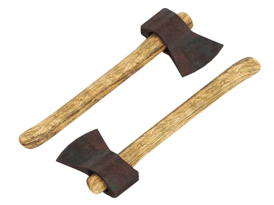 Durable Hardware Tools Axes With Dark Metal Heads And Wooden Handles 3d model