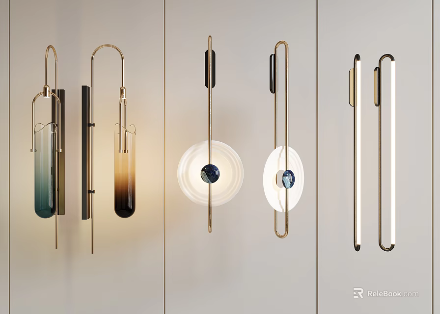 Modern Wall Lamps With Metal Frames And Glass Shades For Interior Decoration 3d model 