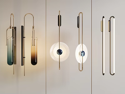 Modern Wall Lamps With Metal Frames And Glass Shades For Interior Decoration 3d model