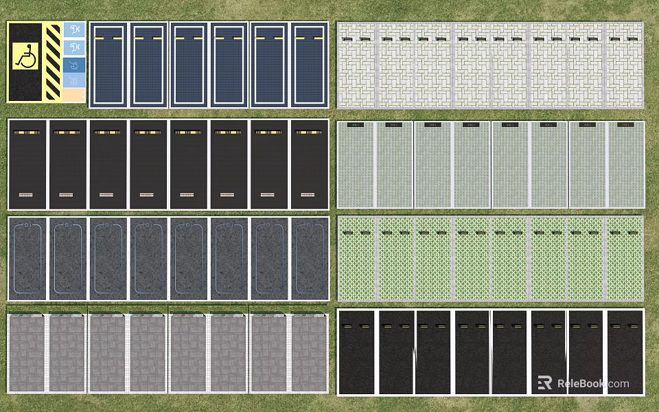 Parking Lot Surface Design with Various Colored and Textured Ground Materials 3d model 