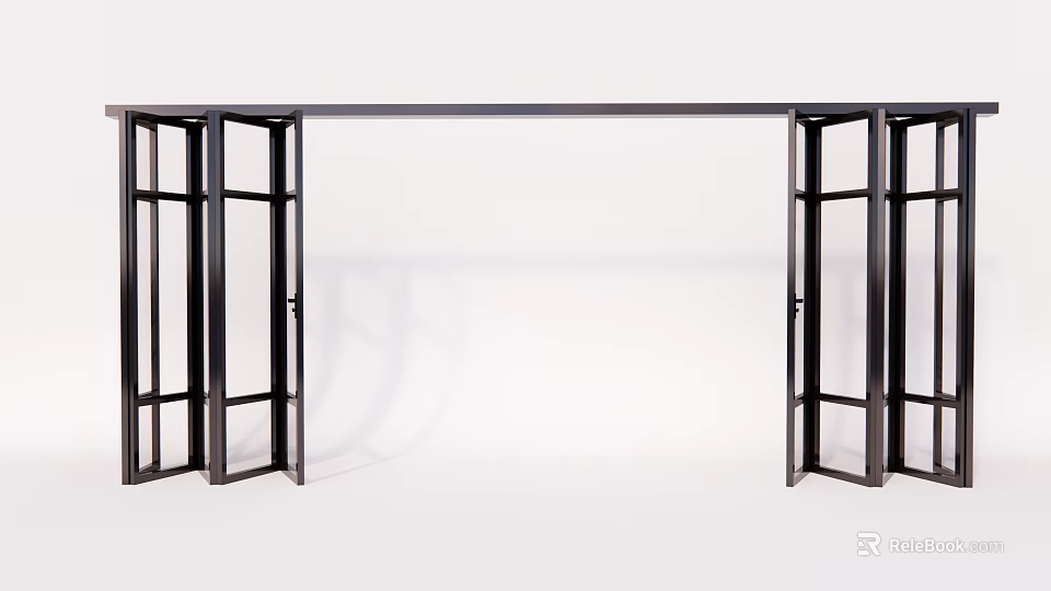 Stylish Modern Black Frame Folding Doors With Glass Panels For Open Interior Space 3d model