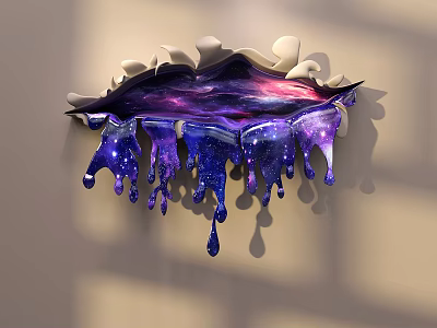 Starry Purple Blue Wall Decor with Hole Design and Glittery Dripping Elements 3d model