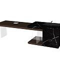 Modern Dining Table With Wooden Top Black Marble Countertop And Clear Acrylic Legs