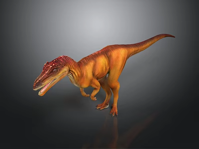 Realistic 3D Dinosaur Model With Open Mouth Orange Yellow Body And Red Head Standing 3d model